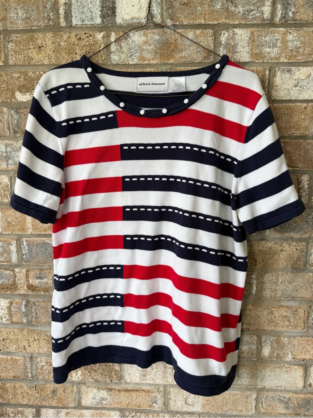 alfred dunner Red White and Blue Striped Short Sleeve Top Memorial Day July 4th
